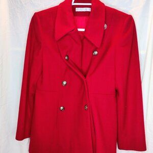 Perry Ellis Portfolio Peacoat Womens 10 Red Double Breasted Merino Wool Saks